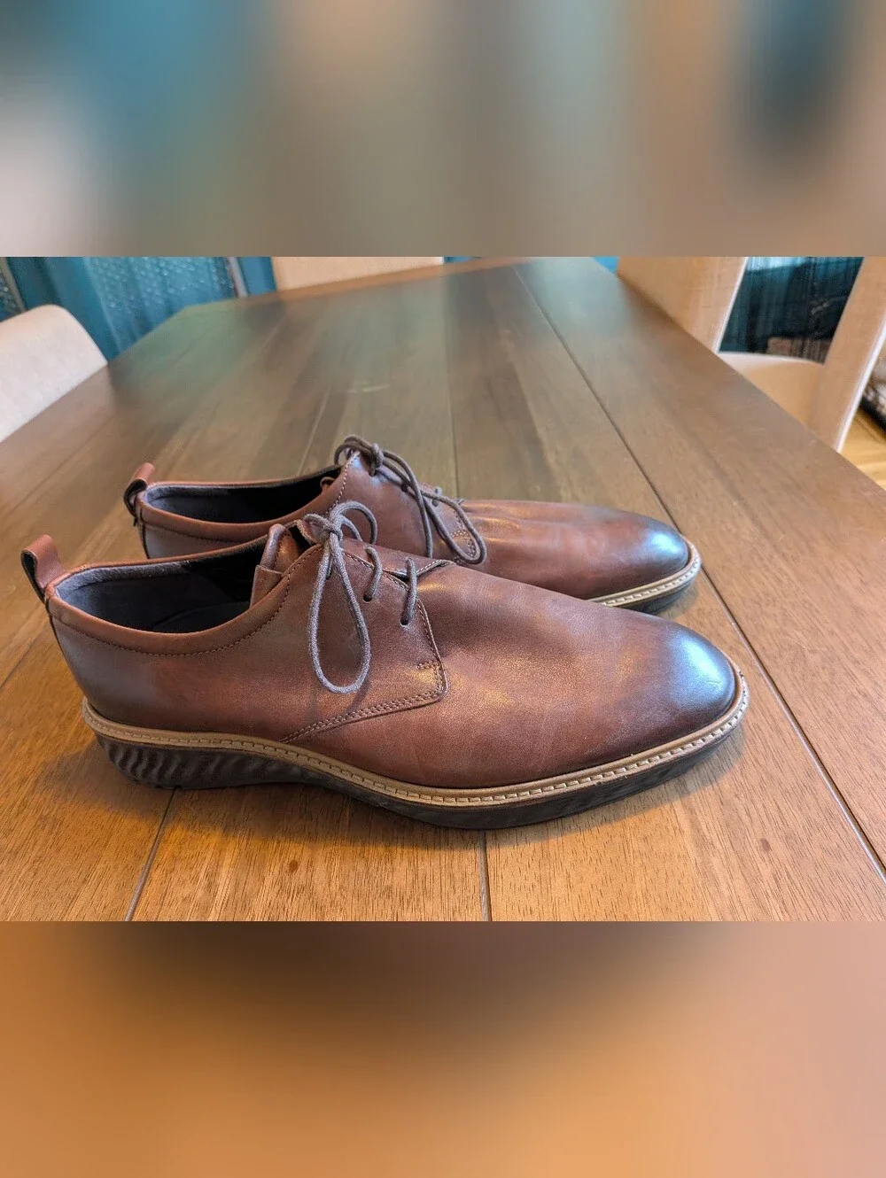 ECCO ST.1 Hybrid Men's Leather Plain Toe Derby Shoes Brown Size 12 12.5 Luxury